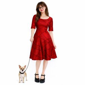 Custom EUC Red Lace Fit & Flare Dress | Padded Bust | Elegant Party Midi